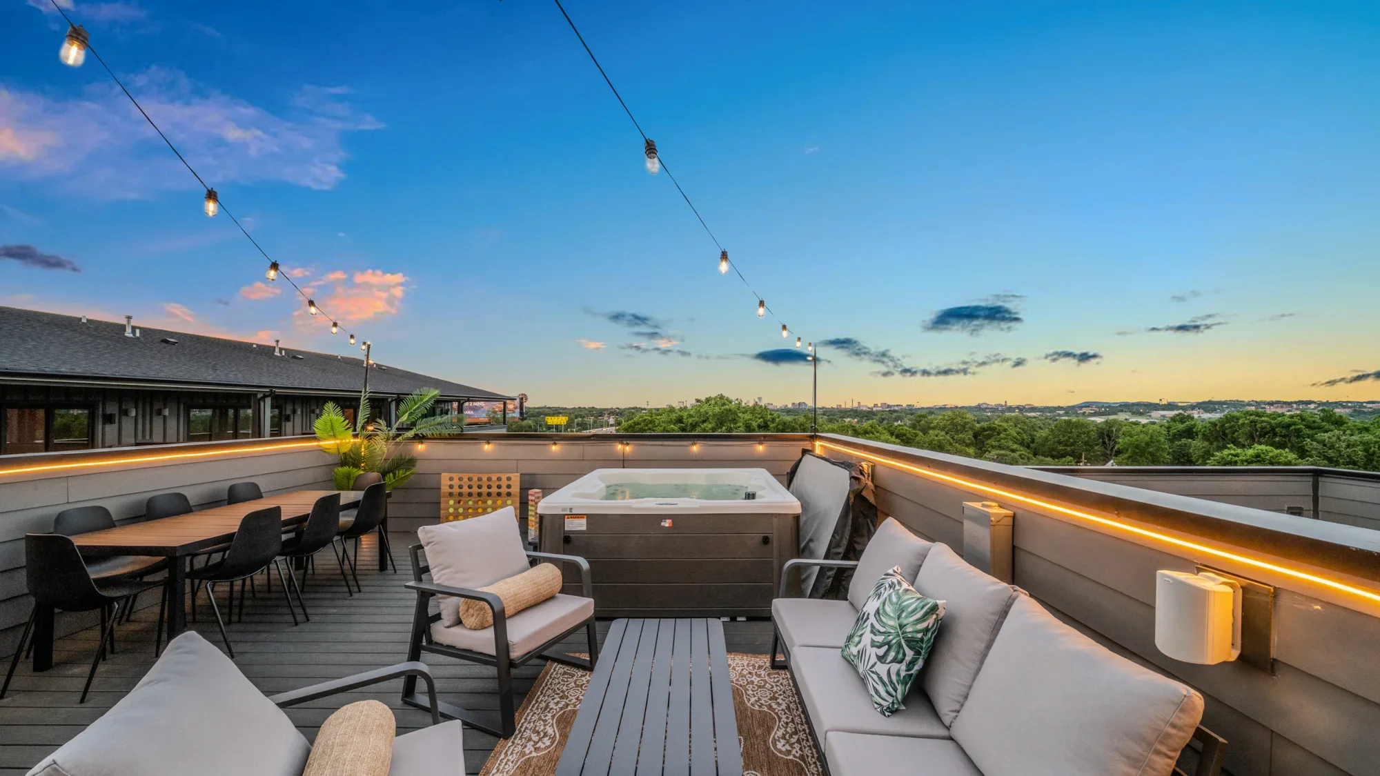 Nashville rooftop deck at sunset